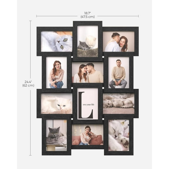 Wall Decor Collage Picture Frames Set of 12, 4x6 for Family Photos, Easy Assembly, Clear Glass Display