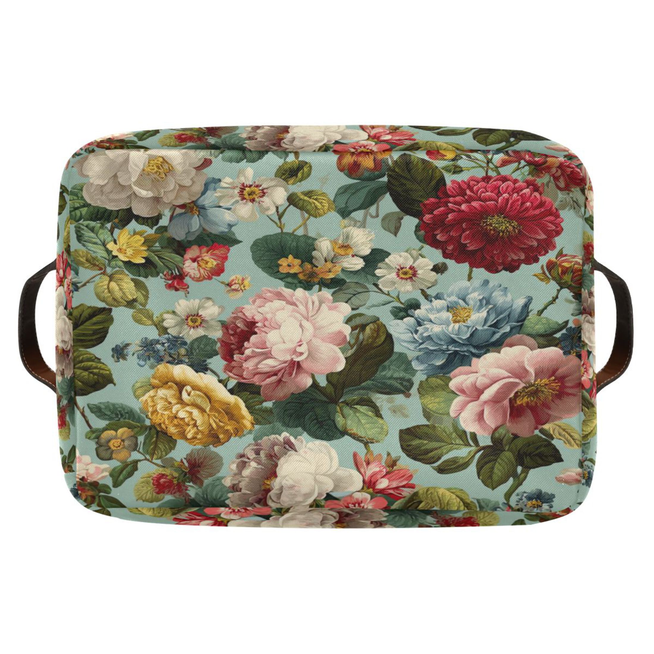 Foldable Storage Basket,Canvas Fabric Foldable Storage Bins with Handles Open Home Storage Bins Boxes for Toy Book Shelf Closet Baskets Floral Pattern with Roses