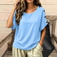 thumbnail image 3 of Uootdi Women's Tops Short Sleeve Crew Neck Side Button Blouses Bohemian Casual Style Lightweight Breathable Relaxed Fit Shirts Gift, 3 of 6