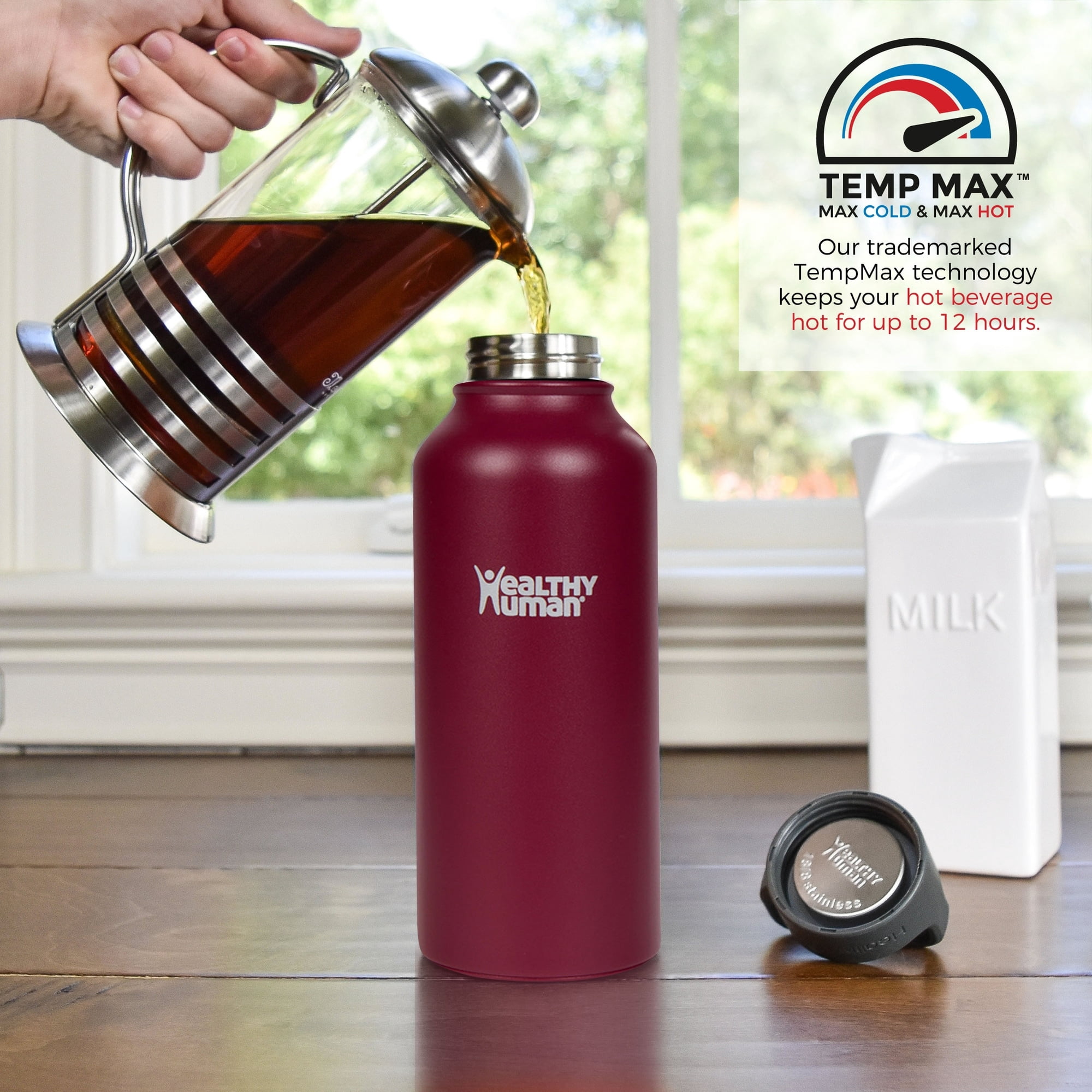 Healthy Human Stainless Steel Water Bottle  (Merlot, 32 oz/ 946 ML)