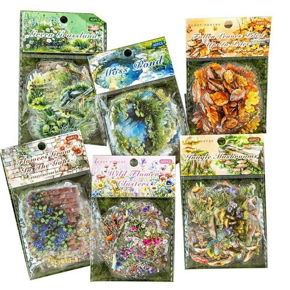 Nature Landscape Scrapbooking Sticker Set, 240pcs, 6 Themes Transparent Stickers for Journaling, Junk Journal Supplies