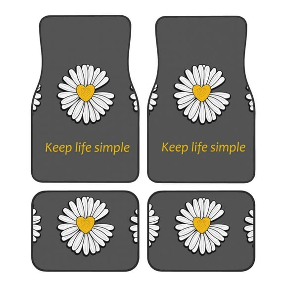 Vsdgher Keep Life Simple Daisy Flower Car Foot Mat Set of 4 Pieces Universal Floor Liner Car Accessories Fits Most Cars, Trucks, Vans, sedans, SUV