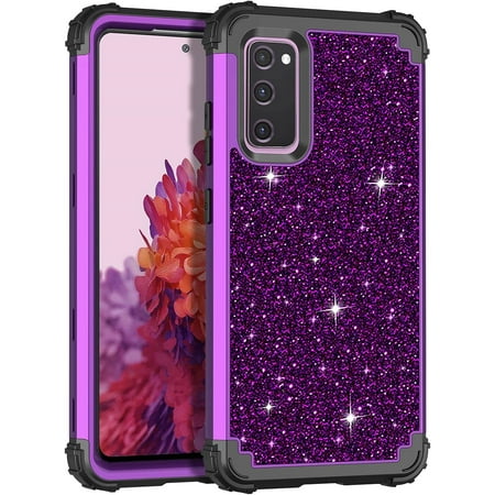 Casetego for Samsung Galaxy S20 FE 5G Case, Glitter Sparkle Bling Heavy Duty Hybrid Sturdy High Impact Shockproof Protective 6.5 inch 2020 Cover,Shiny Purple/Black