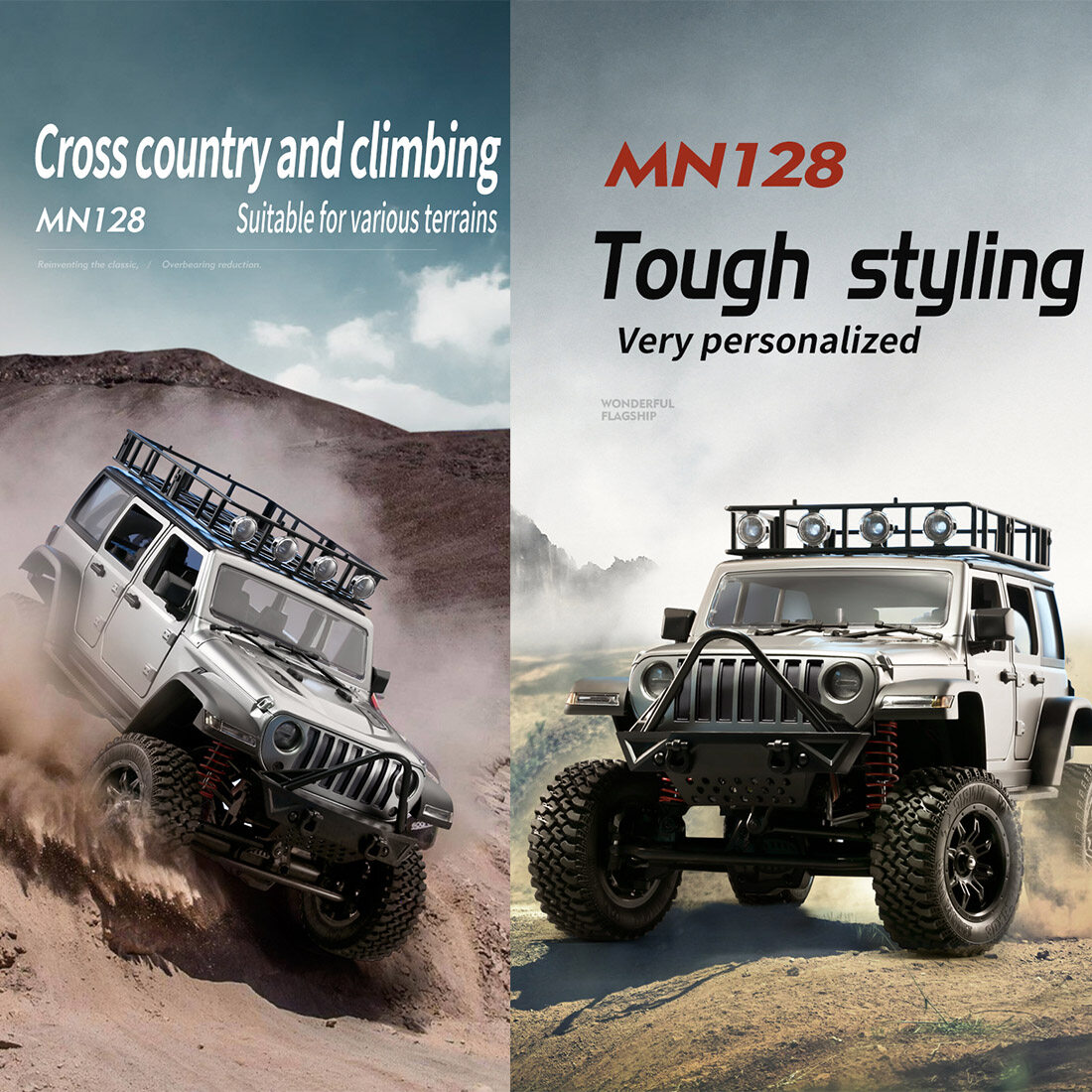 MN-128 RC 4WD Off-Road Climbing Car with Lights, 1:12 Scale Full-Proportional 2.4GHz Remote Control Vehicle, RTR Crawler Model for Adults & Hobbyists