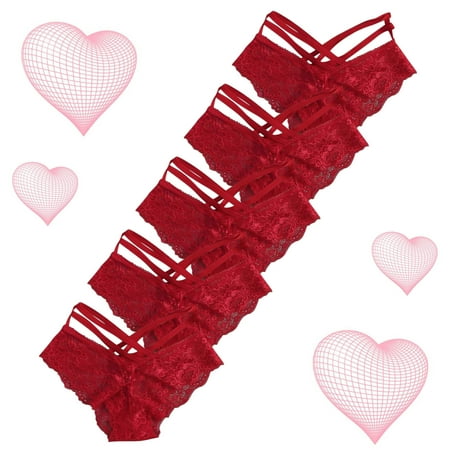YWDJ Womens Underwear Thongs Cute 5 Pack Plus Size Lace Lightweight No Show Five Pairs Of Lace Panties For Ladies Red 3XL
