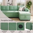 thumbnail image 5 of Modern U-Shaped Sectional Sofa Bed with Storage and USB Ports, Green Teddy Fabric Sleeper Couch for Living Room, Convertible Chaise Lounge with Lumbar Pillows, 5 of 9