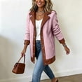 thumbnail image 5 of Karymi Patchwork Fake Sherpa Fleece Jackets for Women, Faux Leather Trim Lapel Collar Snap‑Button Casual Winter Plush Jacket, 5 of 8