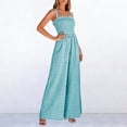 thumbnail image 4 of MYAOYI Womens Jumpsuits Casual Daily Wide Leg Jumpsuit Gingham Plaid Spaghetti Strap Smocked Summer Jumpsuit, 4 of 8
