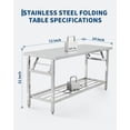 thumbnail image 2 of 72 In x24 In Commercial Stainless Steel Folding Table with Bottom Shelf - Portable Kitchen Island Workstation for Restaurants Catering and Home Use, 2 of 7