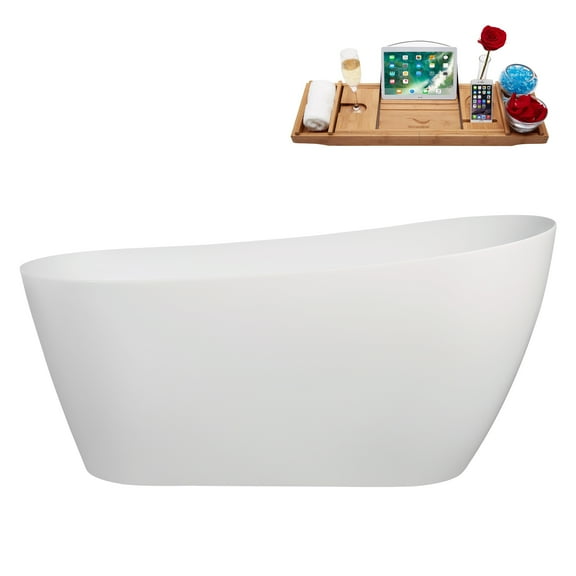 59" Streamline B-500-229-BL Soaking Glossy White Freestanding Tub and Tray With Internal Drain in Glossy Black
