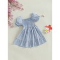 thumbnail image 5 of LMLYSoH Toddler Girls Summer Casual Dress Short Puff Sleeve A-line Plaid Dress for Party, Travel, 5 of 9