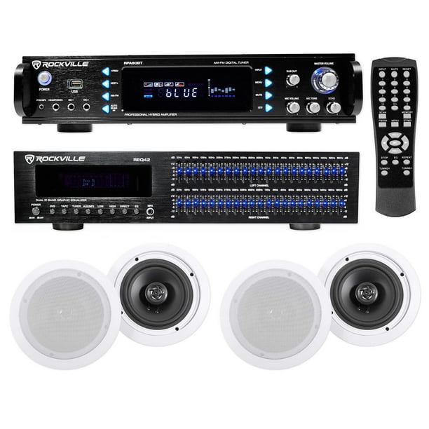 Rockville Home Theater Bluetooth Receiver+Equalizer EQ+(4) 6.5" Ceiling
