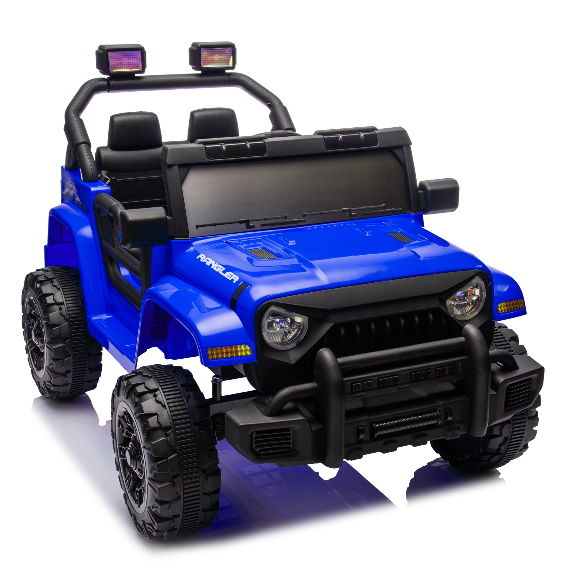 Xuanlur 12V Kids Ride on Car with Remote Control, Ride on Toys w/ Dual Drive, Four-Wheel Suspension, Bluetooth Music, LED Lights, USB, Shock Absorption, Toys Car for Kids Aged, Dark Blue