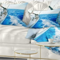 Designart White Sailing Yacht in Blue Sea - Seashore Throw Pillow - 12x20