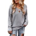 thumbnail image 1 of Suéter de punto cruzado con cuello en V manga larga color puro suéter casual de moda para mujer gris XL, 1 of 6