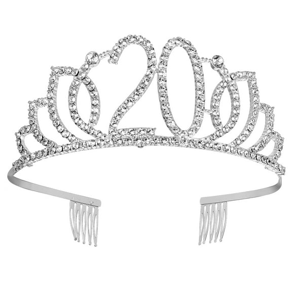 CIMAXIC Birthday Number Crown Creative Birthday Cake Decoration Elegant Headwear Headdress Hair Accessories for Women Girls (Silver 20),4.8"X5.31"X1.89"