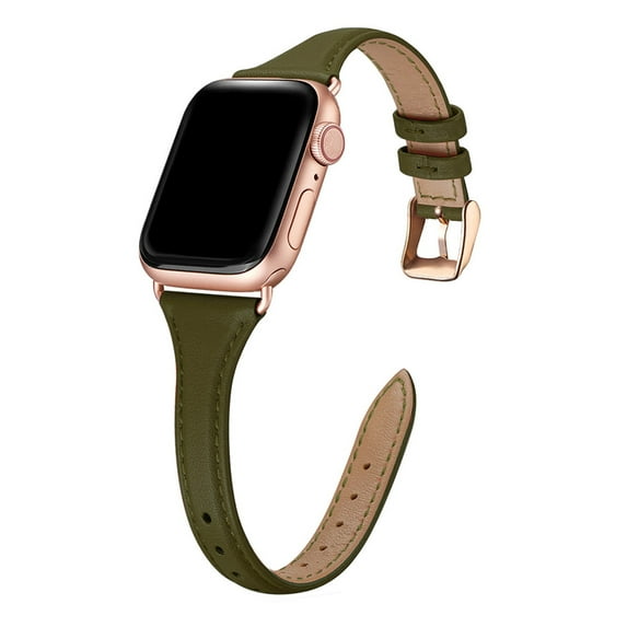 WFEAGL Leather Band Compatible Apple Watch Band 42mm 44mm 45mm Green/Rose Gold
