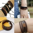 thumbnail image 4 of Ayyufe Vintage Rudder Black Leather Bracelets Unisex Vintage Retro Multilayer Braided Leather Wristband Bracelet Bangle, 4 of 8