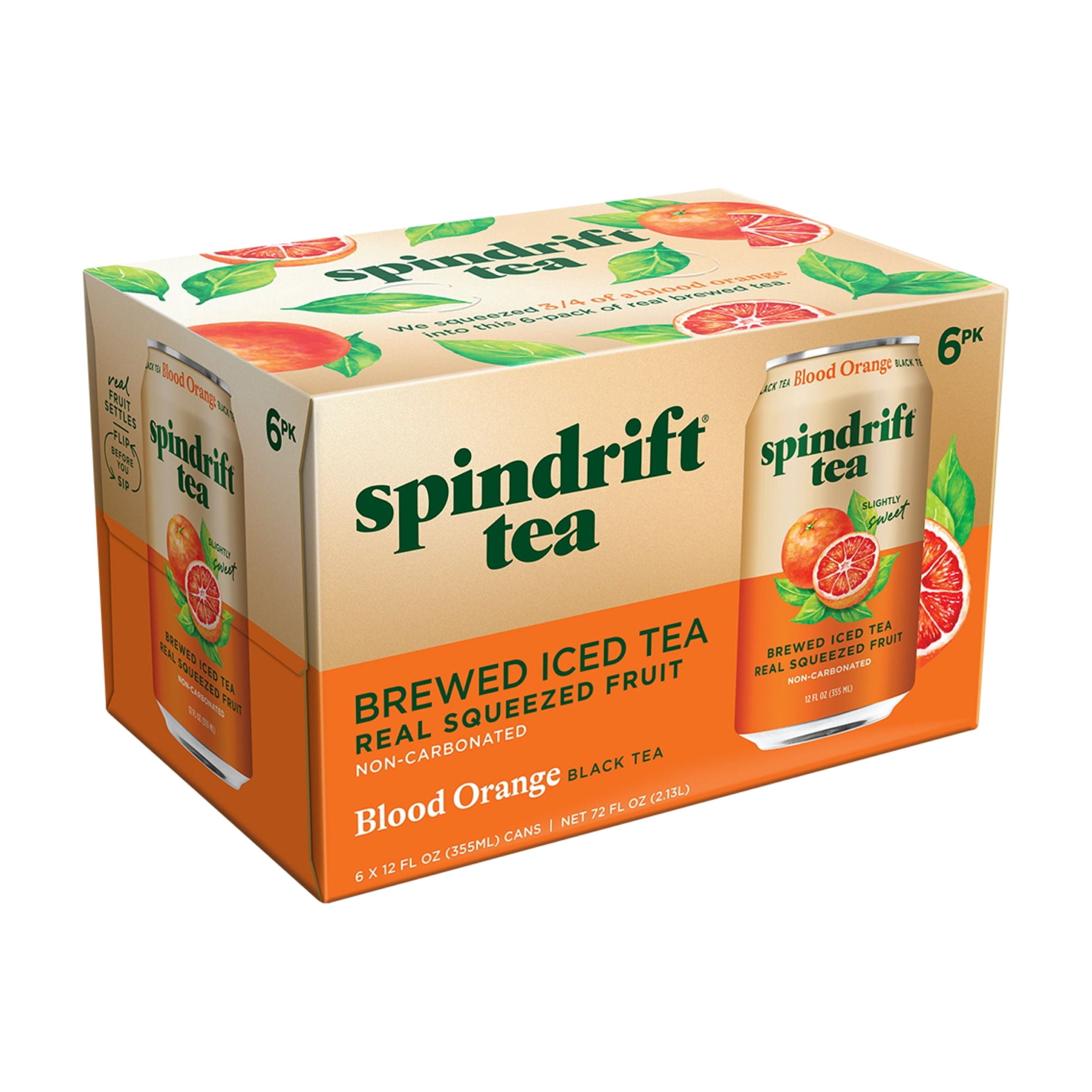 (4 pack) Spindrift Blood Orange Iced Tea - Low Calorie, Real Brewed Black Tea with Blood Orange, Caffeinated, No Artificial Sweeteners, 6 pack, 12 fl oz Cans