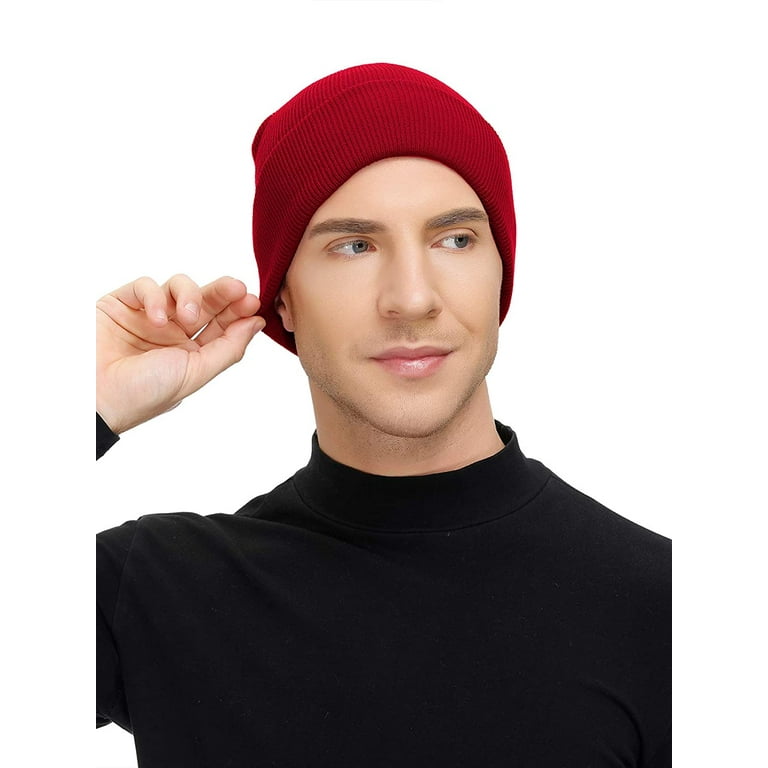 Morttic Unisex Winter Beanie Hats Warm Cuffed Plain Knitted Skull