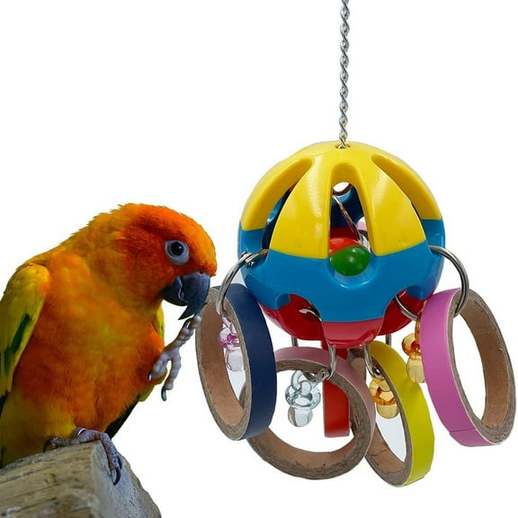 KEINXS Bird Parrot Plastic Ball Toys with Colorful Cardboard Bagel and Acrylic Pacifiers for Parrot African Grey Cockatoo Cockatiel Sun Conures