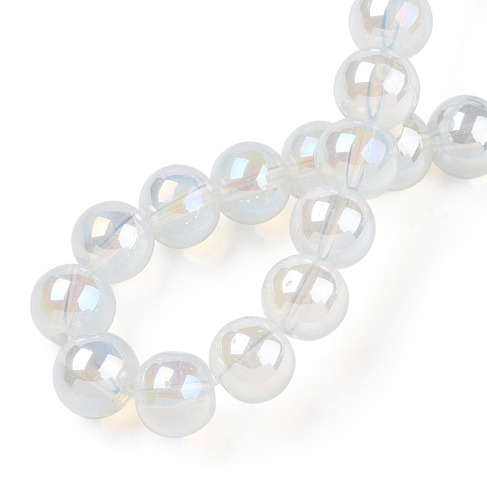 Electroplate Imitation Jade Glass Beads Strands AB Color Plated Round WhiteSmoke 8~8.5mm Hole: 1.5mm about 51~53pcs/strand 14.96 inch~15.55 inch(38~39.7cm)