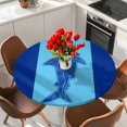 thumbnail image 2 of Shark Mandalas Round Tablecloth 55-60 Inch Round Fitted Table Cloth with Elastic Edge, Boho Modern Orange Blue Stripe Tropical Waterproof Table Cover Protector for Outdoor Picnic Party Dining, 2 of 6