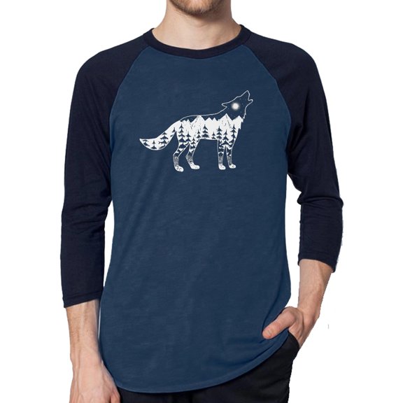 Men's Raglan Baseball Word Art T-shirt - Howling Wolf