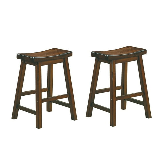 Wooden 24" Counter Height Stool with Saddle Seat, Distressed Cherry, Set Of 2- Saltoro Sherpi