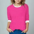thumbnail image 3 of Piuwrlz Children Girls 3/4 Sleeve T-Shirts Summer Round Neck Casual Sweatshirts Solid Color Round Neck Shirt Tops Hot Pink Size 11 Years, 3 of 6
