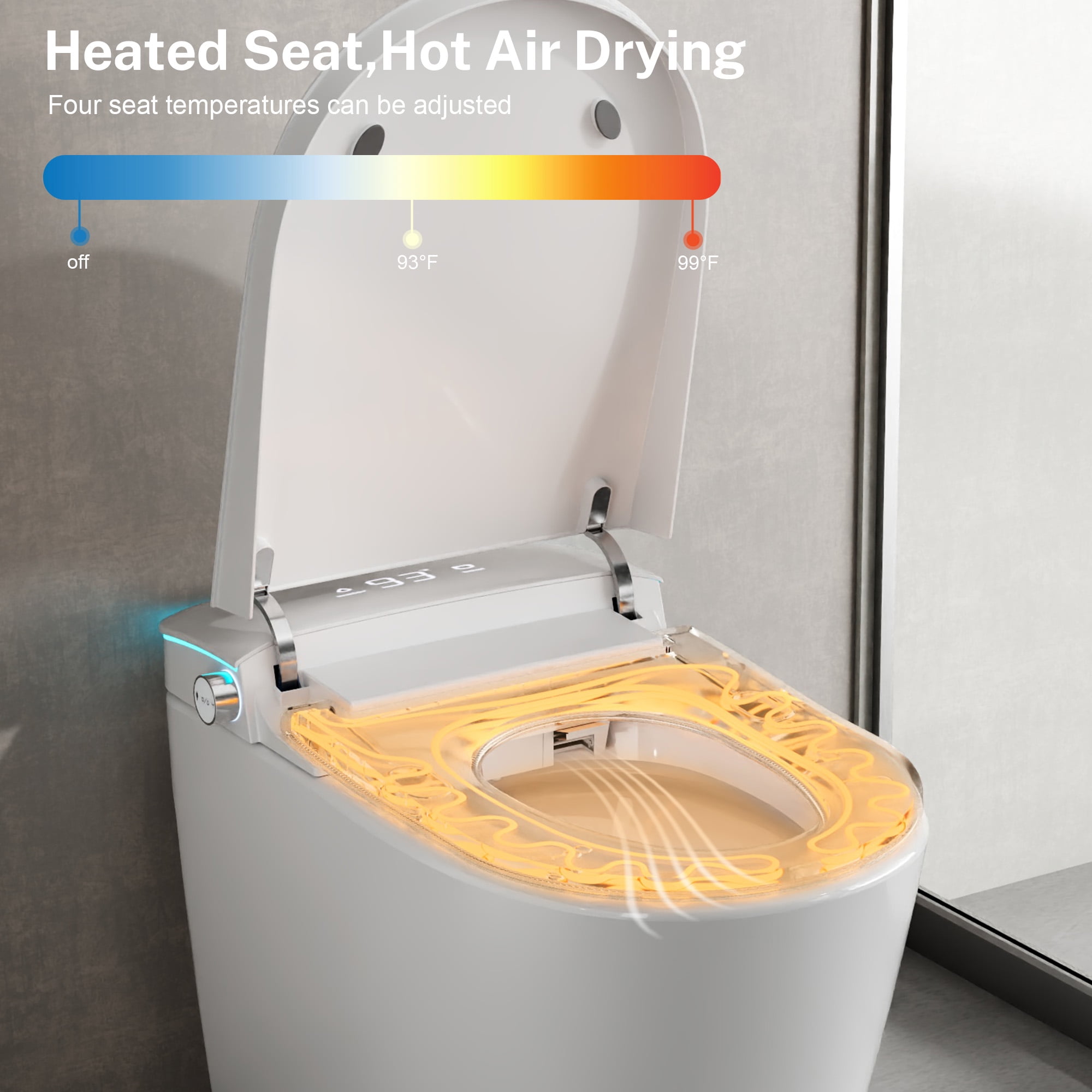 Built-In Smart Toilet With Nozzle, Heated Seat And Night Light, One-Piece Bathroom Toilet, Automatic Gentle Close, Foam Protection, Full/Half Flush
