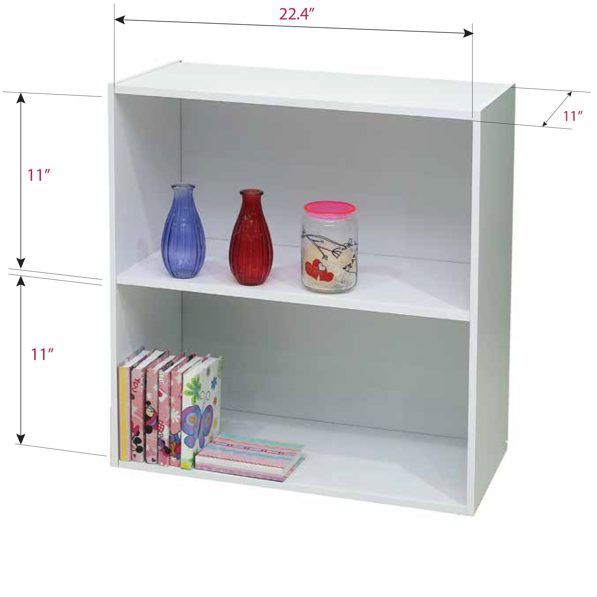 Kings Brand Furniture White Wood 2-Tier Bookcase – Storage Organizer with 2 Shelves for Kids, Teens & Adults