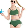 thumbnail image 3 of Wdgfv Girls Swimsuits Teen Two Piece Bathing Suit High Waist Bikini Set with Chest Pad Color Block Swimwear for Beach Pool Summer Army Green 15-16 years, 3 of 6