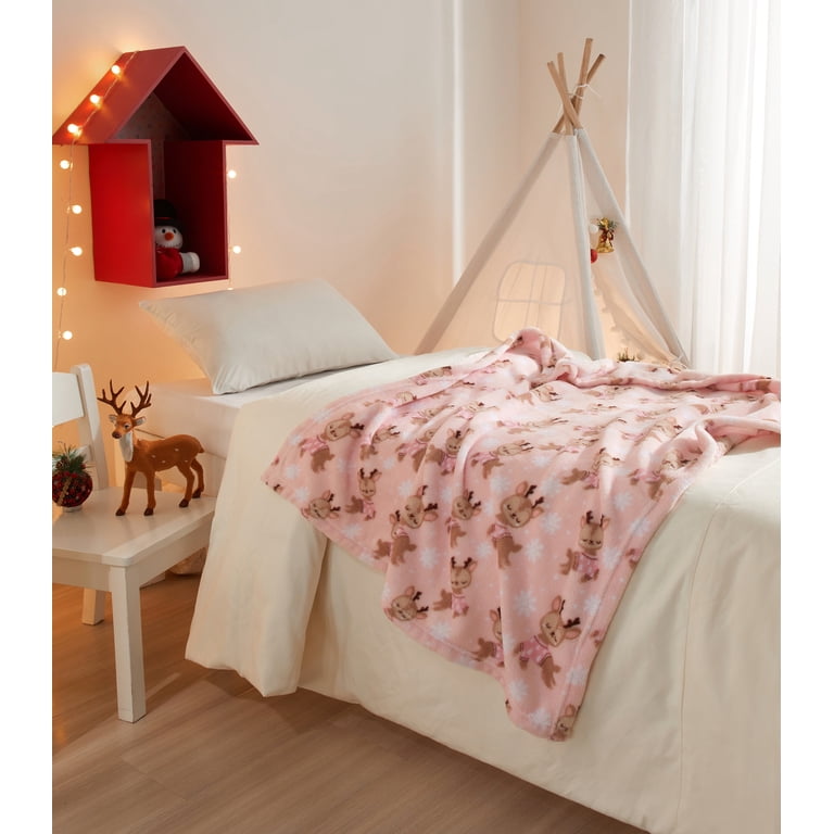 Deer Baby Girl Blanket - Pink & Brown Floral Fleece | Super Soft 30x40 Inch Nursery Blanket