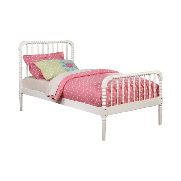 Wooden Twin Bed with Bobbin Style Slatted Headboard and Footboard White - Saltoro Sherpi