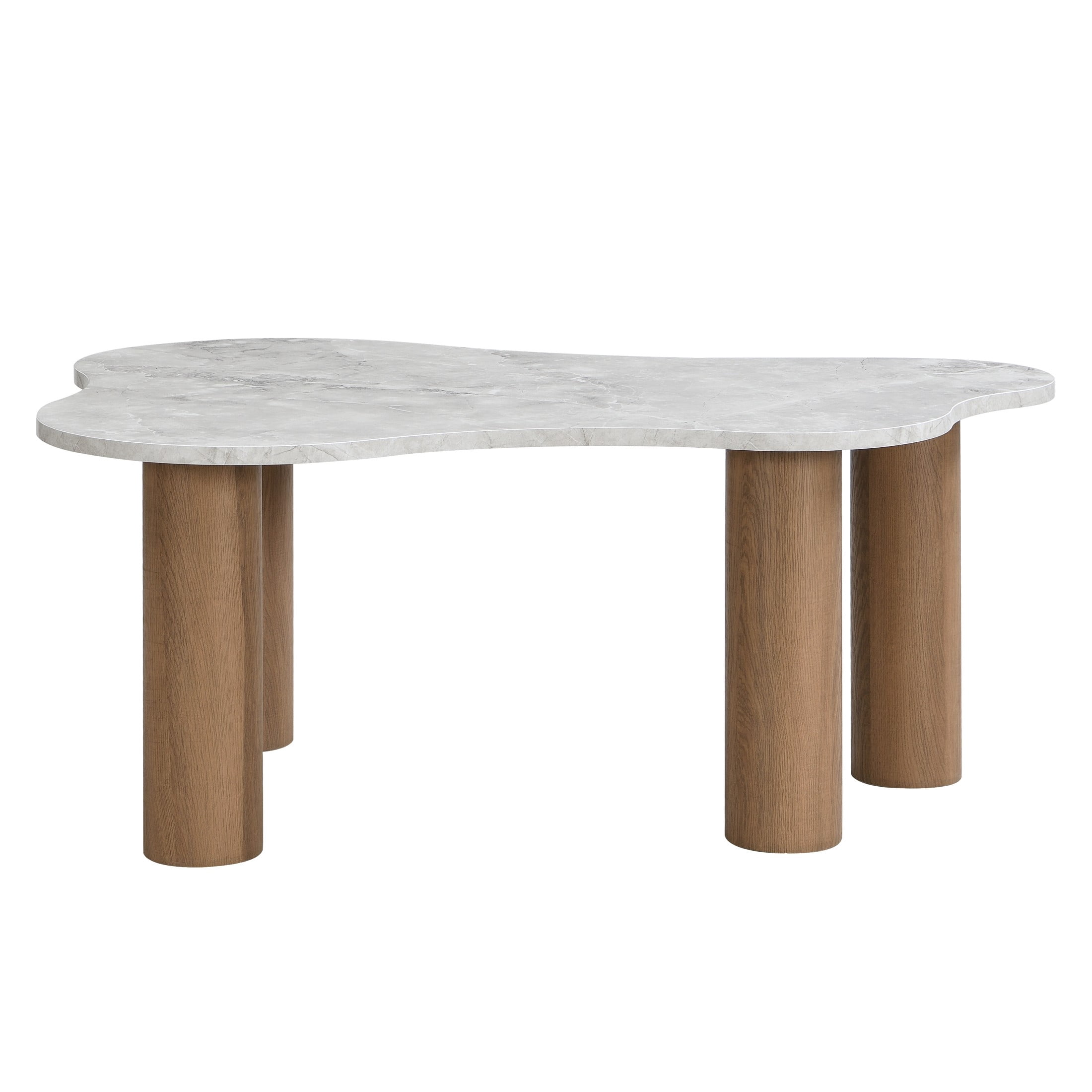 Christopher Knight Home Organic Shape Coffee Table with Marble-Look Top and Cylindrical Base