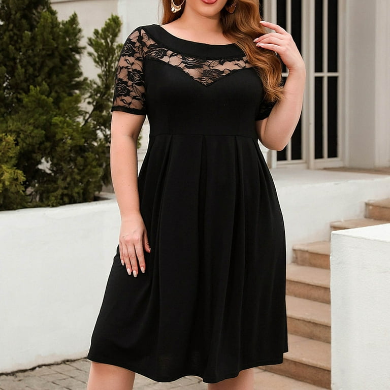 Finelylove Plus Size Dresses For 2023 High Low Dress V-Neck Short Sleeve Sun Dress Black - Walmart.com