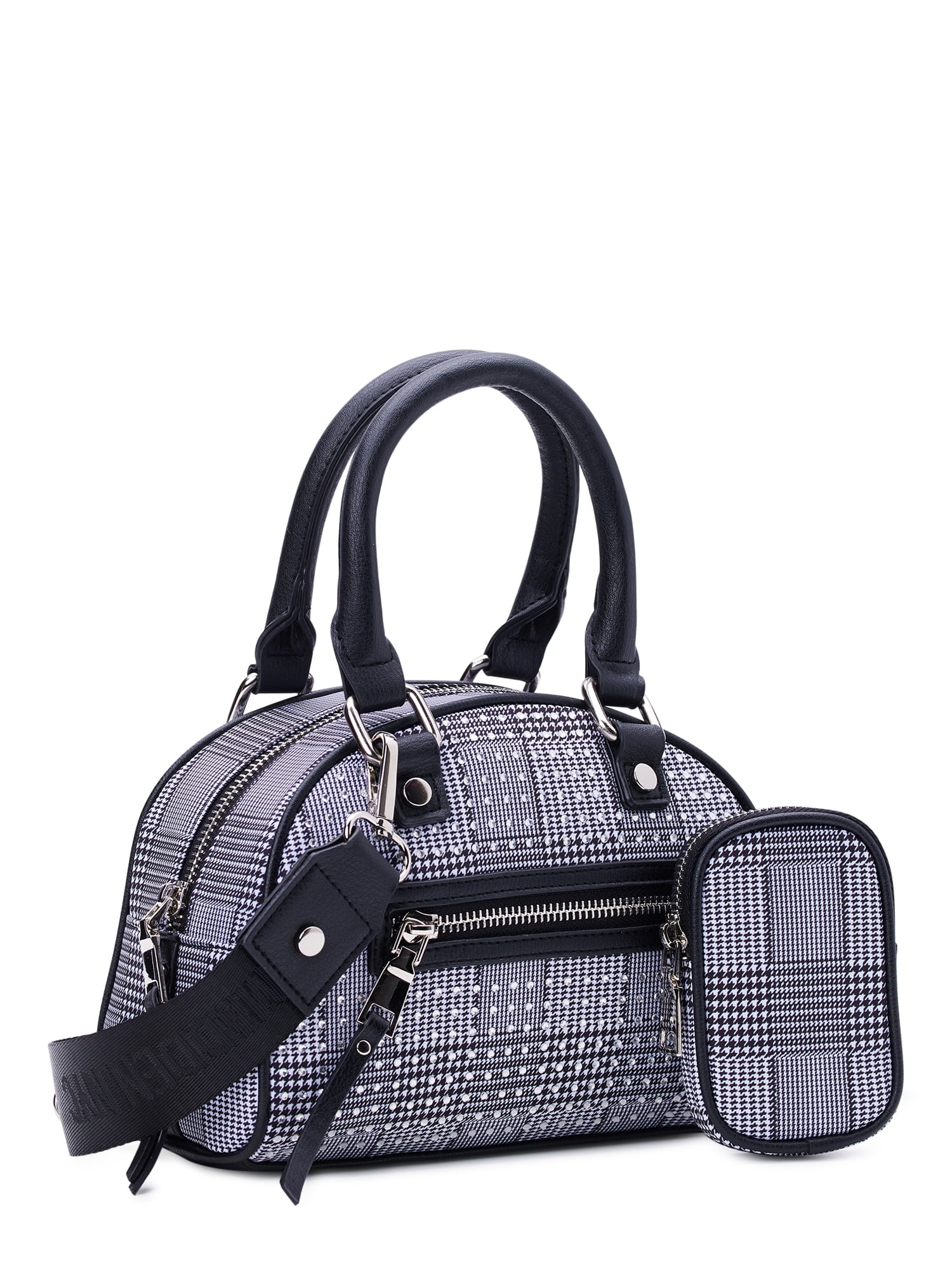 Madden NYC Women's Bowler Handbag with Crystal Overlay, Black