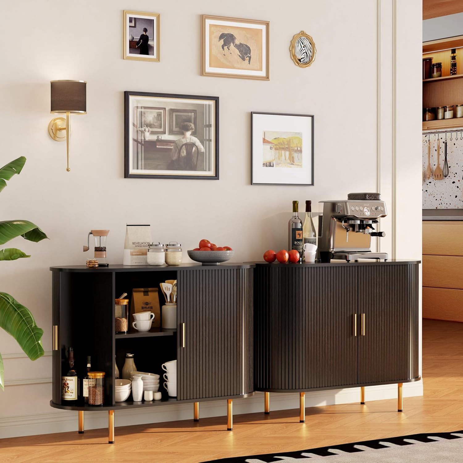 TiramisuBest Sideboard Buffet Cabinet with Storage, 40" Storage Cabinet with Fluted Tambour Sliding Doors & Adjustable Shelf for Entryway, Kitchen, Home Bar (Black)