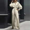thumbnail image 2 of Women's Linen Two Piece Set Long Sleeve Shirt Wide Leg Trousers Casual Fall Outfit Comfortable Wear, 2 of 2