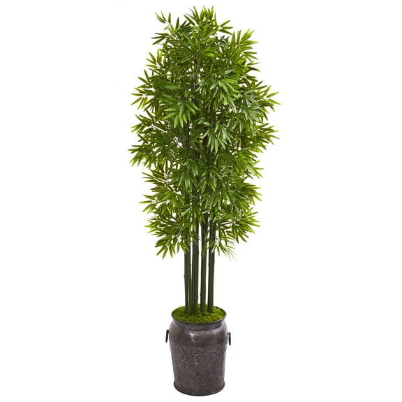 Nearly Natural 6ft. Bamboo Artificial Tree with Black Trunks in Planter UV Resistant (Indoor/Outdoor), Green