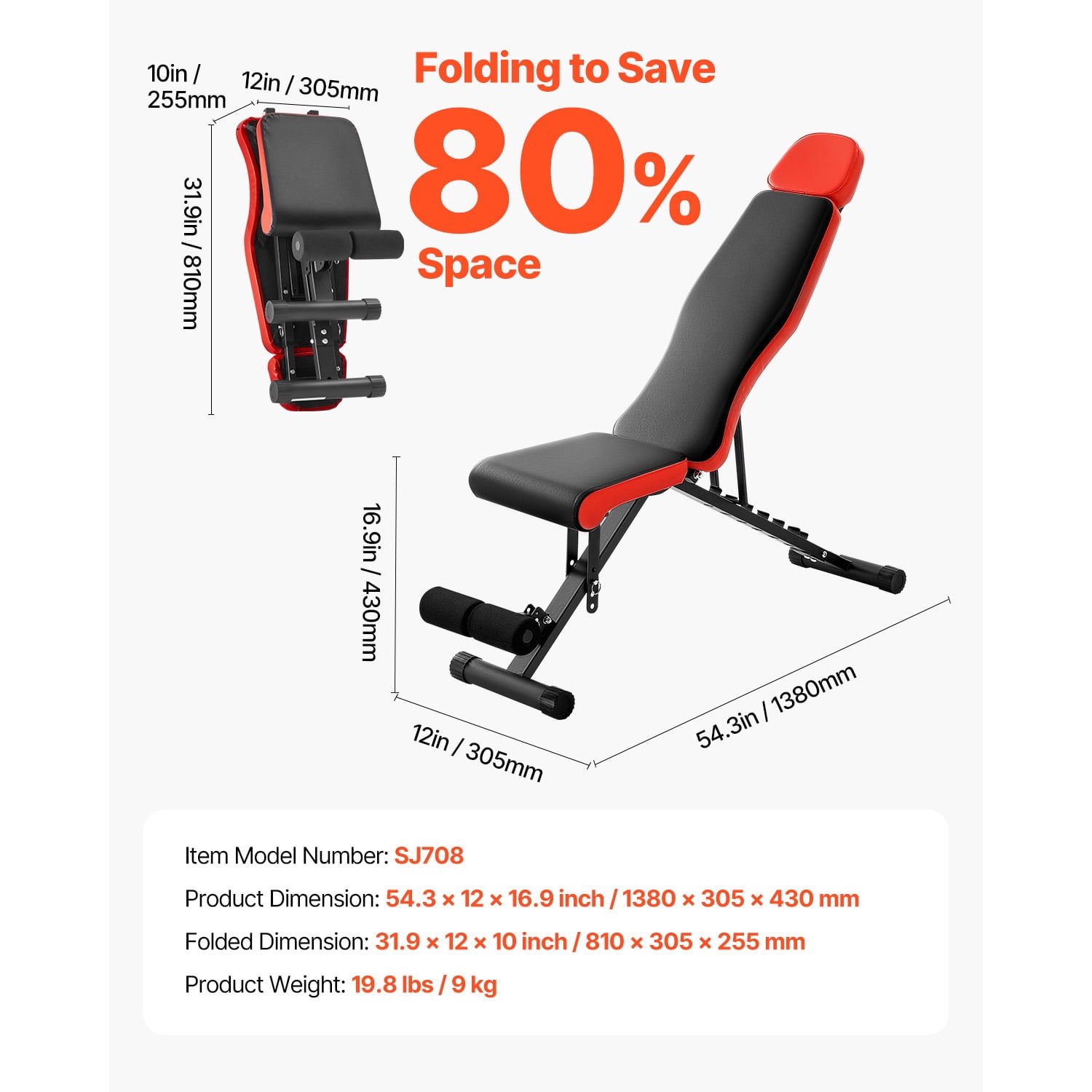 KFFKFF Strength Training Bench, 660lbs Capacity Adjustable Workout Bench for Comprehensive Body Exercise, Home Gym Fitness Sit-up Bench, Flat Bench with Extended Head/Neck Safety & Swift Folding
