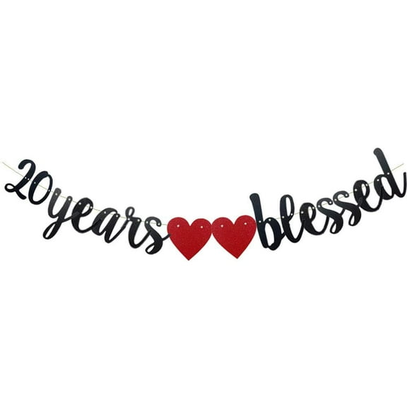 20 Years Banner,Pre-Strung, Black Paper Glitter Party Decorations for 20TH Wedding Anniversary 20 Years Old 20TH Birthday Party Supplies Letters Black