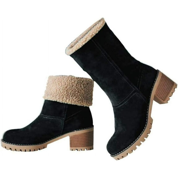 Women's Winter Boots | Slip-On Ankle Boots with Chunky Heel | Warm Waterproof Snow Boots for Outdoor