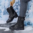 thumbnail image 5 of Lace up Winter Motorcycle Boots for Women Furry Lined Low Heel Side Zipper Mid Calf Combat Boots Waterproof Warm Snow Booties Black Size 7.5, 5 of 7