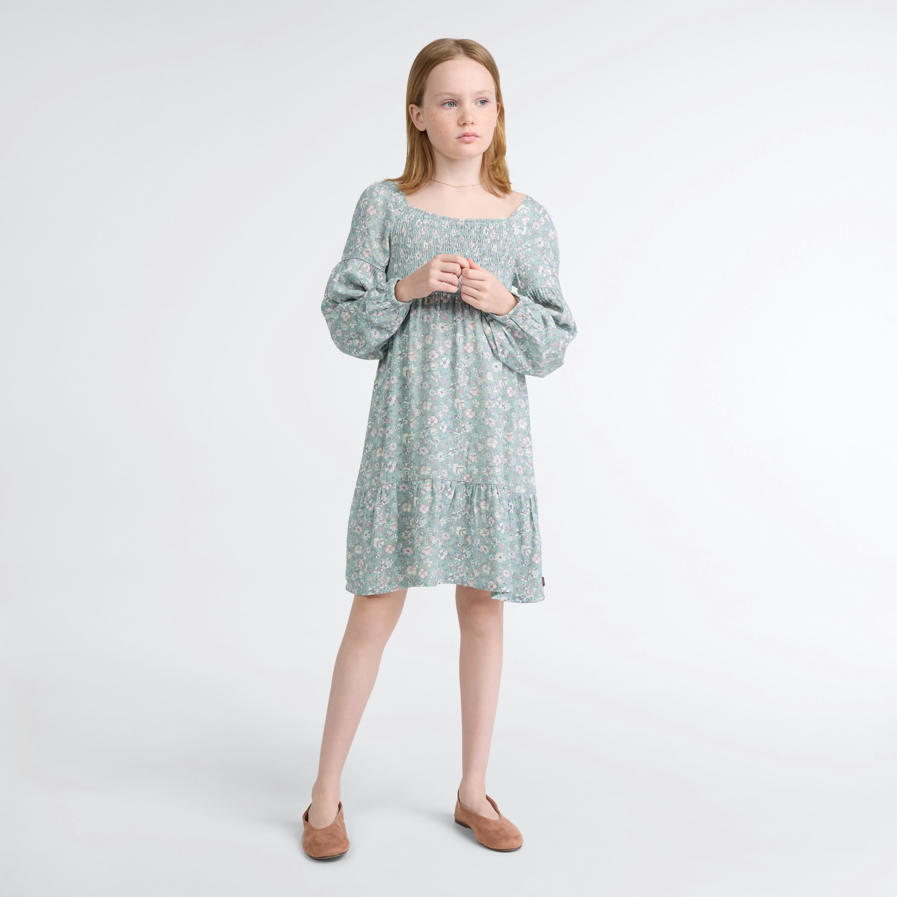Levi Girls Long Sleeve Smocked Top Dress, Sizes 7-16