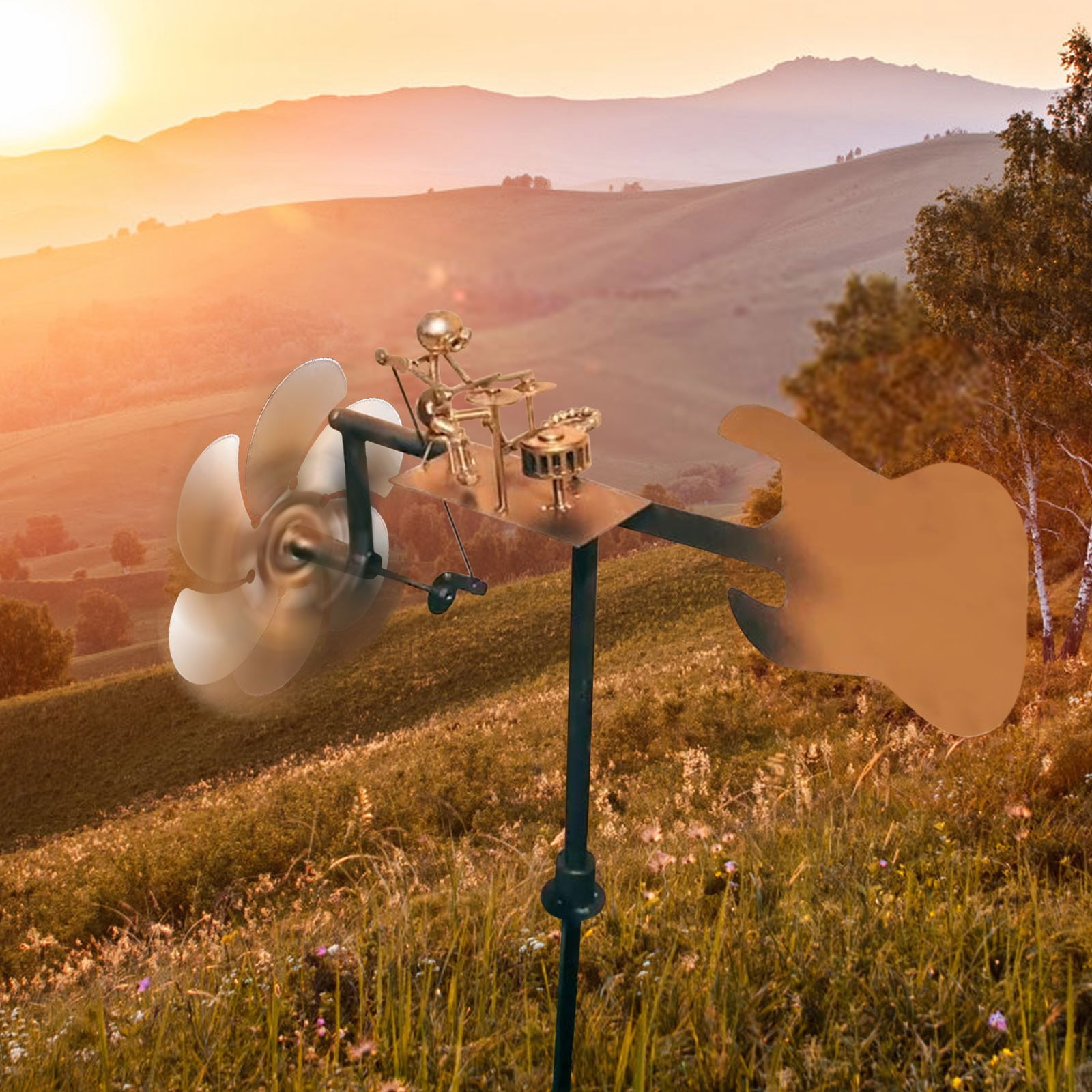 Handcrafted Steampunk Drummer Windmill Outdoor Metal Art Garden Decoration Unique Sculpture for Music Lovers