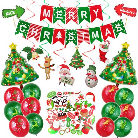 53pcs Xmas Latex Balloon Santa Claus Elk Stocking Banner Photo