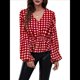 thumbnail image 1 of Top de Larga para Mujer, Jersey Fino, Cuello en V, Abullonada, Babydoll, Ligero, de Poliéster Cuadrícula Roja L, 1 of 10