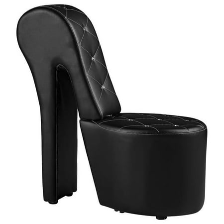 

High Heel Faux Leather Crystal Studs Shoe Chair Black